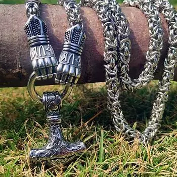 Скандинавское Высокое качество из нержавеющей стали, рунный кулак викингов, громовой молот, мьельнир, подвеска, ожерелье, панк, талисман викингов, ювелирные изделия Silvery