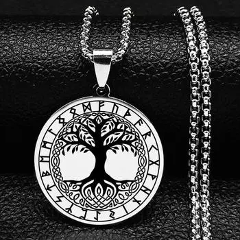 Скандинавское винтажное Древо жизни, круглый кулон, ожерелье с рунами викингов, античная бронза, серебро, цвет, мужские и женские ювелирные изделия, подарки