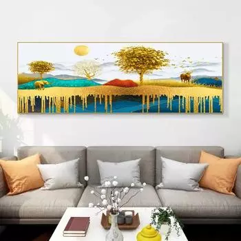 Скандинавское Золотое Древо Жизни с оленями, холст, живопись, постеры и принты, настенные художественные фотографии для гостиной, спальни, домашний декор, без рамки 20cm40cm NoFrame