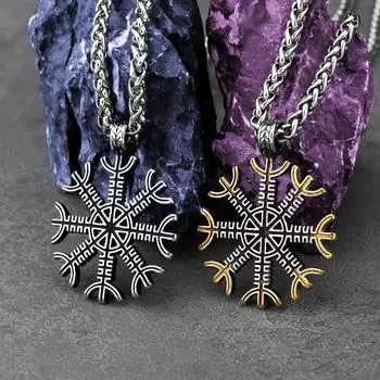 Скандинавское золотое ожерелье викингов с руническим шлемом трепета, мужское ожерелье из нержавеющей стали Vegvisir, модное очаровательное ожерелье с подвеской, байкерские украшения