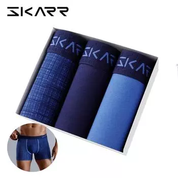 SKARR 3 шт. нижнее белье с принтом для мужчин, комплект хлопковых боксеров для мужчин, сексуальные мужские трусы S