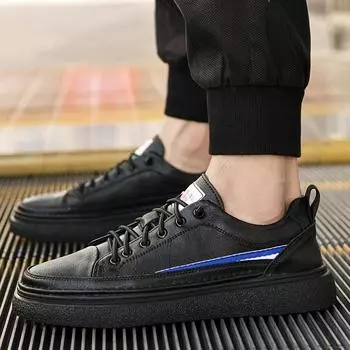 Skate Shoes Men Men Shoes Genuine Leather New Flat Breathable Fashion Lace Up Sneakers Male Comfort Sport Outdoor Running Shoes 38 бежевый