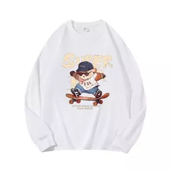 Skateboard Bear Осенняя одежда с длинными рукавами из чистого хлопка, новый мужской и женский топ, весенний внутренний слой, базовая рубашка, футболка с круглым вырезом и длинными рукавами M коричневый