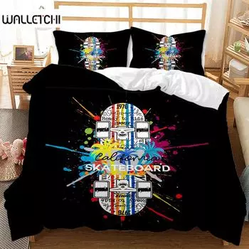 Skateboard Duvet Cover Set King Boys Extreme Sports Bedding Set Youth Comforter Cover Vintage Graffiti Art Polyester Quilt Cover 140x200cm 3pcs
