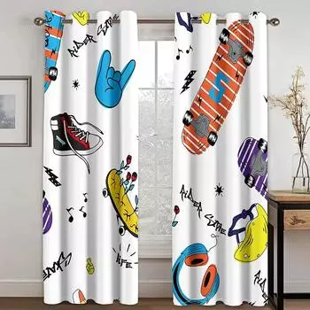 Скейтборд Модные простые узоры плотные затемняющие шторы подходят для семейных штор в гостиной и детской спальне Новинка W55 X H120cm X 2&HOOK
