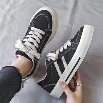 Skateboarding Shoes for Men s Canvas Thick Bottom Platform Shoes Comfortable Breathable Vulcanized Shoes Casual Sneakers 35 чёрный