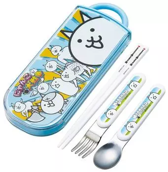 Skater Antibacterial Slide Trio Set Lunch Box Chopsticks Spoon Fork Nyanko Great War Made in Japan Children s TACC2AG-A