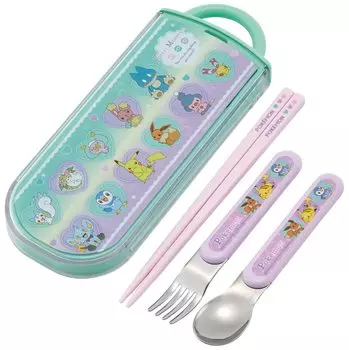 Skater Antibacterial Slide Trio Set Lunch Box Chops Spoon Fork Pokemon Heart Bubble Girls Made in Japan Children TACC2AG-A