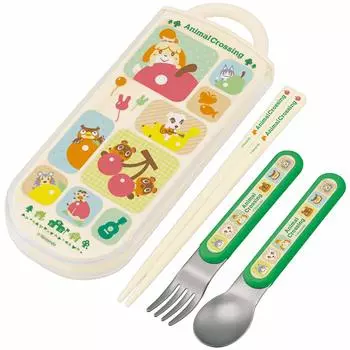 Skater Antibacterial Slide Trio Set Lunch Box Chopsticks Spoon Fork Animal Crossing Girls Made in Japan Children s TACC2AG-A