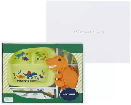 Skater Baby Meal Set with Mascot Hand Towel Baby Apron Spoon Fork Lunch Plate Antibacterial Microwave Safe Dishwasher Safe Gift Present Gift Dinosaur