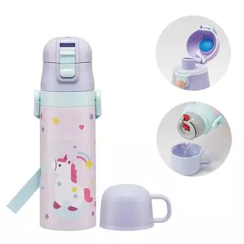 Skater Бутылка для воды из нержавеющей стали для питья 470 мл, чашка для питья 430 мл, легкая, с термоизоляцией для маленьких девочек-единорогов, спортивная