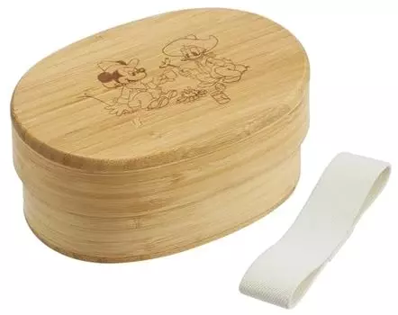 Skater BWLB4-A Бамбуковый ланч-бокс, 13,5 жидких унций (400 мл), Ланч-бокс в японском стиле, овальной формы, с разделителями и поясом для ланча, Disney Mickey & Friends
