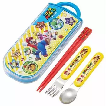 Skater Children s Antibacterial Slide Trio Set Lunch Box Chopsticks Spoon Fork Super Mario Boys Made in Japan TACC2AG-A