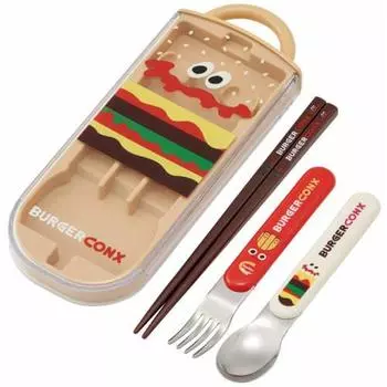 Skater Children s Antibacterial Slide Trio Set Lunch Box Chopsticks Spoon Fork Burger Conks Made in Japan TACC2AG-A