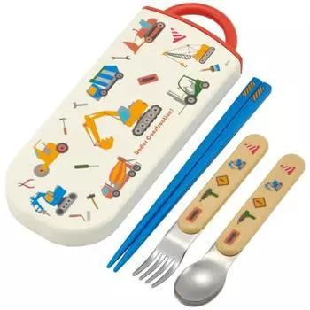 Skater Children s Antibacterial Slide Trio Set Lunch Box Chopsticks Spoon Fork Working Car Boys Made in Japan TACC2AG-A