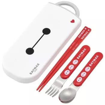 Skater Children s Lunch Box Trio Set Chopsticks Spoon Fork Kids Cutlery Antibacterial Treatment Easy to Open Sliding Type Made in Japan Disney Baymax
