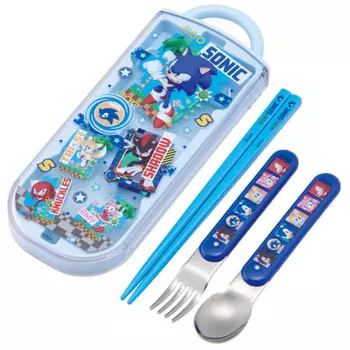 Skater Children s Lunch Box Trio Set Chopsticks Spoon Fork Kids Cutlery Antibacterial Treatment Easy to Open Sliding Type Made in Japan Sonic TACC2AG