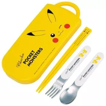 Skater Children s Lunch Box Trio Set Chopsticks Spoon Fork Kids Cutlery Antibacterial Treatment Easy to Open Sliding Type Made in Japan Pokemon Pikach