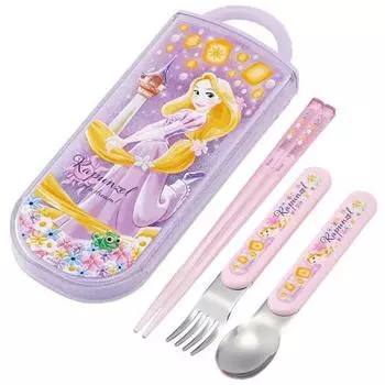 Skater Children s Lunch Box Trio Set Chopsticks Spoon Fork Kids Cutlery Antibacterial Treatment Easy to Open Sliding Type Made in Japan Disney Rapunze