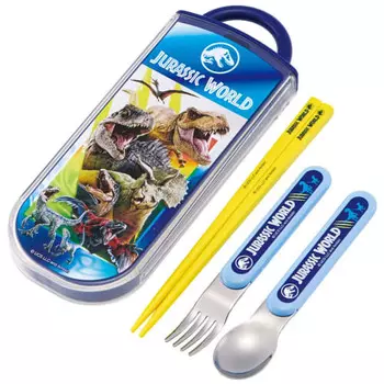 Skater Children s Lunch Box Trio Set Chopsticks Spoon Fork Kids Cutlery Antibacterial Treatment Easy to Open Sliding Type Made in Japan Jurassic 24 Bo