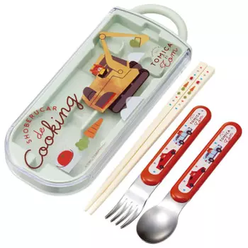 Skater Children s Lunch Box Trio Set Chopsticks Spoon Fork Kids Cutlery Antibacterial Treatment Easy to Open Slide Type Made in Japan Tomica and Tom T