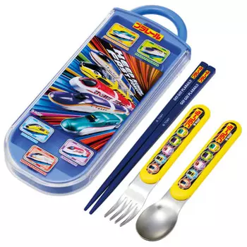 Skater Children s Lunch Box Trio Set Chopsticks Spoon Fork Kids Cutlery Antibacterial Treatment Easy to Open Sliding Type Made in Japan Plarail 25 Boy