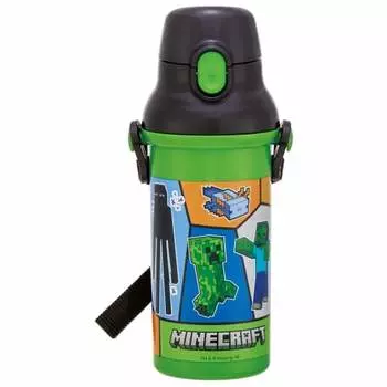 Skater Children s Plastic Water Bottle 480ml One Push Open/Close Antibacterial Child Friendly Lightweight Antibacterial Treatment Made in Japan Minecr