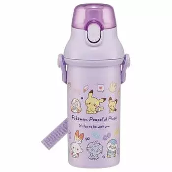 Skater Children s Plastic Water Bottle 480ml One Push Open/Close Antibacterial Child Friendly Lightweight Antibacterial Treatment Made in Japan Pokemo