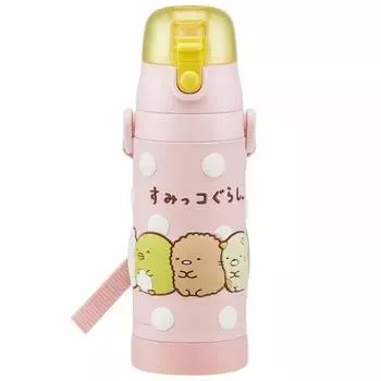 Skater Children s Stainless Steel Water Bottle, Direct Drinking, 480ml, Sumikko Gurashi, Child-Friendly, Lightweight Type, Girls, Cold Storage Only, 3