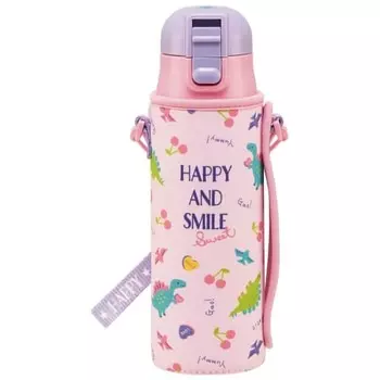 Skater Children s Stainless Steel Water Bottle, Direct Drinking, 470ml, Happy & Smile, Child-friendly, Lightweight Type, Girls, Comes with Exclusive C