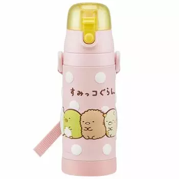 Skater Children s Stainless Steel Water Bottle, Direct Drinking, 480ml, Sumikko Gurashi, Child-Friendly, Lightweight Type, Girls, Cold Storage Only, 3