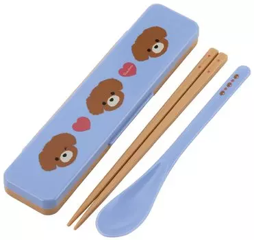 Skater Chopstick Spoon Combination Set 18cm Antibacterial Treated Lunch Box for Adults Comes with Silicone Cushion and Make a Sound Made in Japan Dog