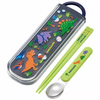 Skater Chopstick Spoon Set Dinosaur CCA1 Made in Japan-A