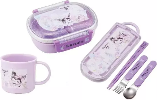 Skater Kuromi 23 антибактериальный, можно мыть в посудомоечной машине, пушистая крышка, плотный ланч-бокс, овальный бенто-бокс, 360 мл, набор из трех чашек, мой персонаж из детской мелодии, пушистый, пушистый
