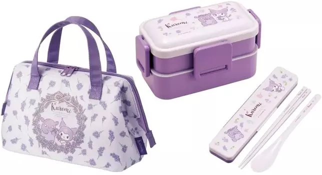 Skater Kuromi 24 Flower Wreath антибактериальный пушистый ланч-бокс 4 шт. замок 2 яруса Bento Box 600 мл комби-набор изолированный ланч-бокс с персонажем My Melody
