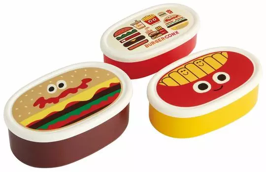 Skater Lunch Box Seal Container Storage Container Set of 3 Silver Ion Antibacterial Burger Conks Made in Japan 860ml SRS3SAG Ag+