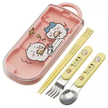 Skater Lunch Box Trio Set Chops Spoon Fork Chikawa for Children Antibacterial Treatment Легко открывается Раздвижного типа Сделано в Японии TACC2AG-A