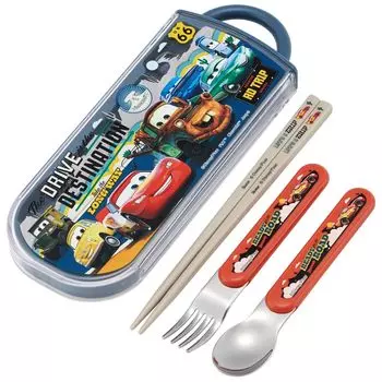 Skater Lunch Box Trio Set Chops Spoon Fork Disney Cars 24 для детей Антибактериальная обработка Легко открывается Раздвижной тип Сделано в Японии TACC2AG-A