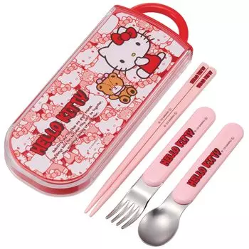 Skater Lunch Box Trio Set Chops Spoon Fork Hello Kitty Ushiro Shiro Sanrio Для детей Антибактериальная обработка Легко открывается Раздвижной тип Сделано в