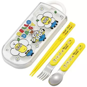 Skater Lunch Box Trio Set Chops Spoon Fork Kids Tableware Antibacterial Treatment Легко открывается Раздвижного типа Сделано в Японии Minion 24 Boys Girls