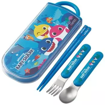 Skater Lunch Box Trio Set Chops Spoon Fork Kids Tableware Antibacterial Treatment Легко открывается Раздвижной тип Сделано в Японии Baby Shark Boys TACC2AG