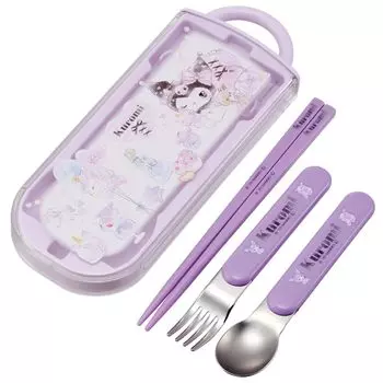 Skater Lunch Box Trio Set Chops Spoon Fork Kuromi Sanrio для детей Антибактериальная обработка Легко открывается Раздвижного типа Сделано в Японии TACC2AG-A