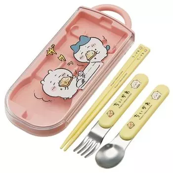 Skater Lunch Box Trio Set Chops Spoon Fork Chikawa for Children Antibacterial Treatment Легко открывается Раздвижного типа Сделано в Японии TACC2AG-A
