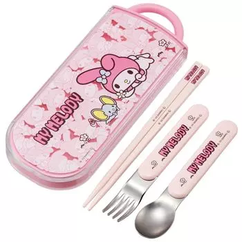 Skater Lunch Box Trio Set Chops Spoon Fork My Melody Ushiro Shiro Sanrio Для детей Антибактериальная обработка Легко открывается Раздвижной тип Сделано в