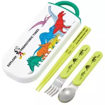 Skater Lunch Box Trio Set Chops Spoon Fork Disney Mickey Mouse Friends Dinosaur для детей Антибактериальная обработка Легко открывается Раздвижной тип Ma