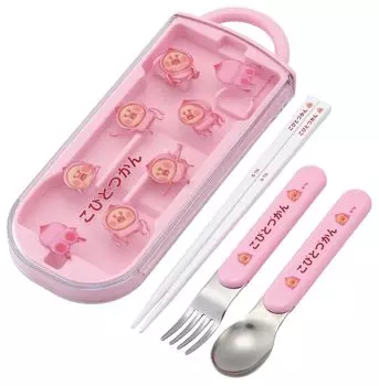 Skater Lunch Box Trio Set Chopsticks Spoon Fork Kids Cutlery Antibacterial Treatment Easy to Open Sliding Type Made in Japan Kobito Zukan Momojiri