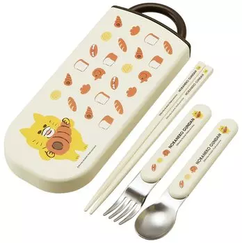 Skater Lunch Box Trio Set Chopsticks Spoon Fork Kids Cutlery Antibacterial Treatment Easy to Open Sliding Type Made in Japan Noraneko Gundan Boys