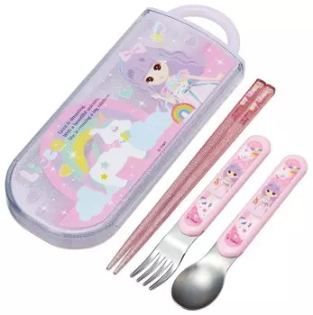 Skater Lunch Box Trio Set Chopsticks Spoon Fork Kids Cutlery Antibacterial Treatment Easy to Open Sliding Type Made in Japan 23 Girls TACC2AG