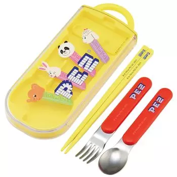 Skater Lunch Box Trio Set Chopsticks Spoon Fork Kids Cutlery Antibacterial Treatment Easy to Open Slide Type Made in Japan PEZ Pez TACC2AG Children s