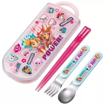 Skater Lunch Box Trio Set Chopsticks Spoon Fork Kids Cutlery Antibacterial Treatment Easy to Open Sliding Type Made in Japan Paw Patrol GIRL PUP Girls